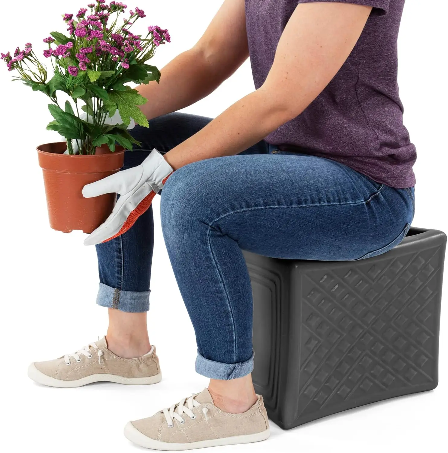 

Simplay3 Handy Home 3-Level Heavy Duty Work/Garden Seat - 12" x 15" x 9" - Gray, Made in USA