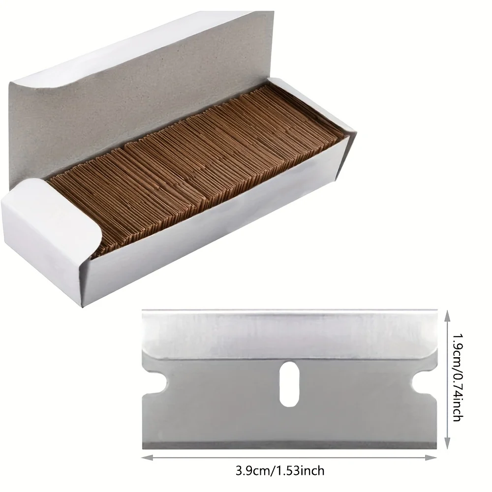 30/100Pcs 304 Stainless Steel Scraper Blades 6-in-1 Sticker Paint Remover with Pad & Box for Car Glass Household Cleaning