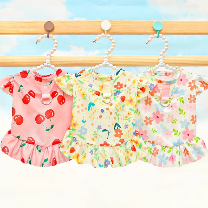 

Classic Cherry Puppy Dresses Sub Summer Breathable Dog Clothes Dog Teddy Cute Floral Princess Skirt Pet Supplies