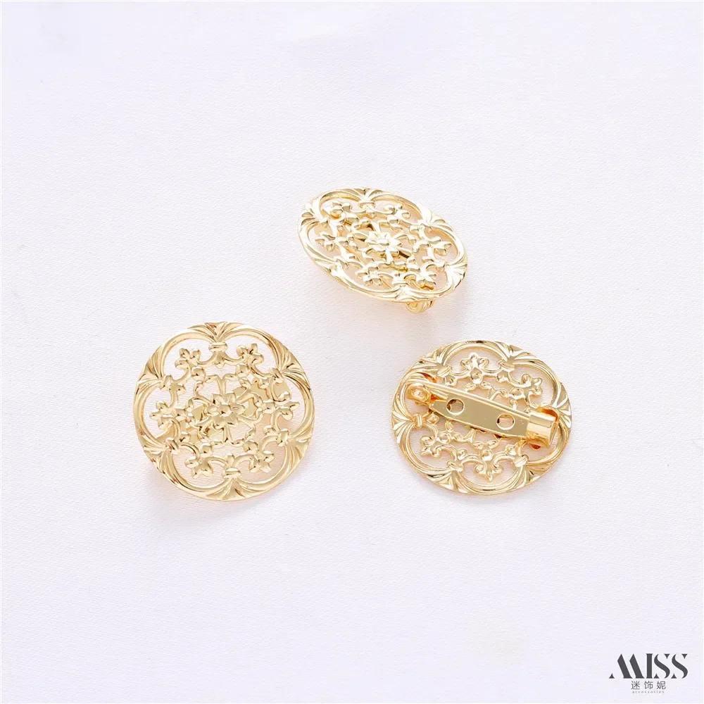 14K حقيبة ذهبية اللون الحفاظ على البلاتين نمط جوفاء صينية بروش حامل القرص دبوس زر DIY بها بنفسك الصدار اكسسوارات المواد