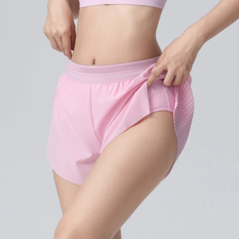 Sommer-Fitness-Sportshorts für Damen, Hochgeschnittene Nylon-Shorts, Schnelltrocknend, Dreiviertellang, mit Innentasche, für Outdoor-Läufe – Detail 5