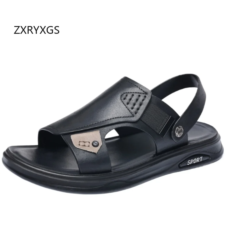 

ZXRYXGS 2025 Summer New Beach Shoes Men Genuine Leather Sandals Fashionable Casual Slippers Comfort Breathable Men Shoes Tide