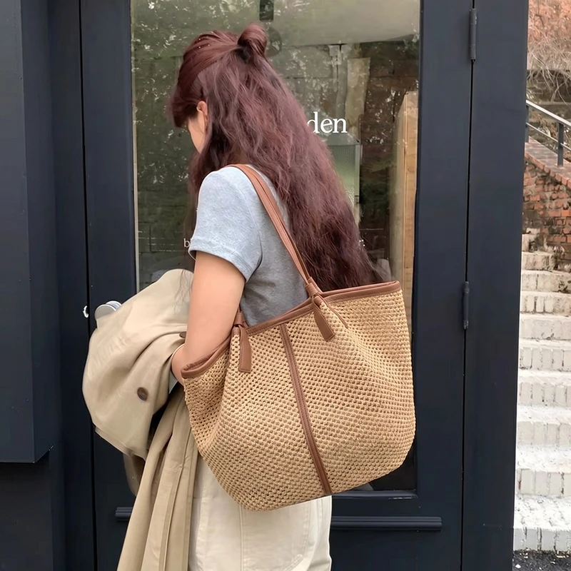 

Luxury Woven Pleated Mother Child Bag Retro Simple Magnetic Buckle Large Capacity Shoulder Bag Casual Versatile Vacation Bag New