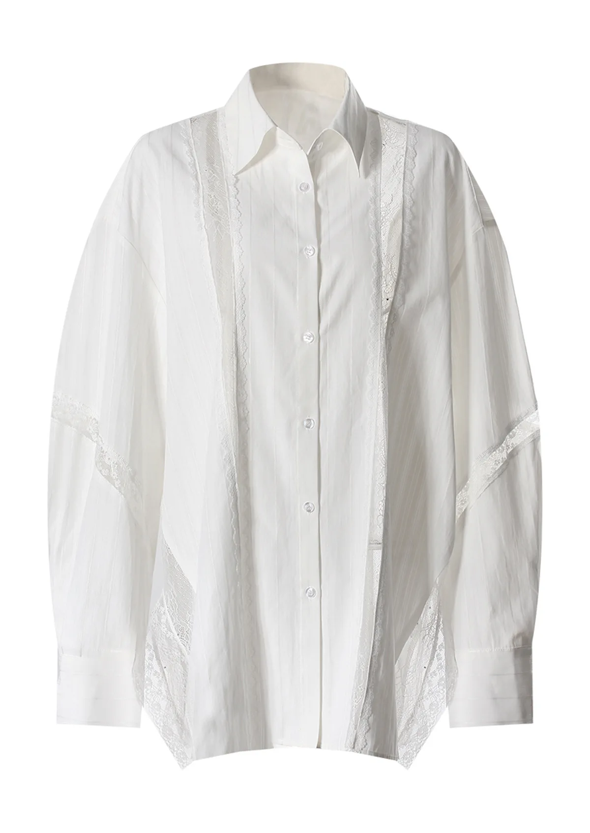 

Women's Korean Boyfriend Style Oversized Silhouette Shirt Lace Hollow Out Sun Protection Blouse Loose Outer Top