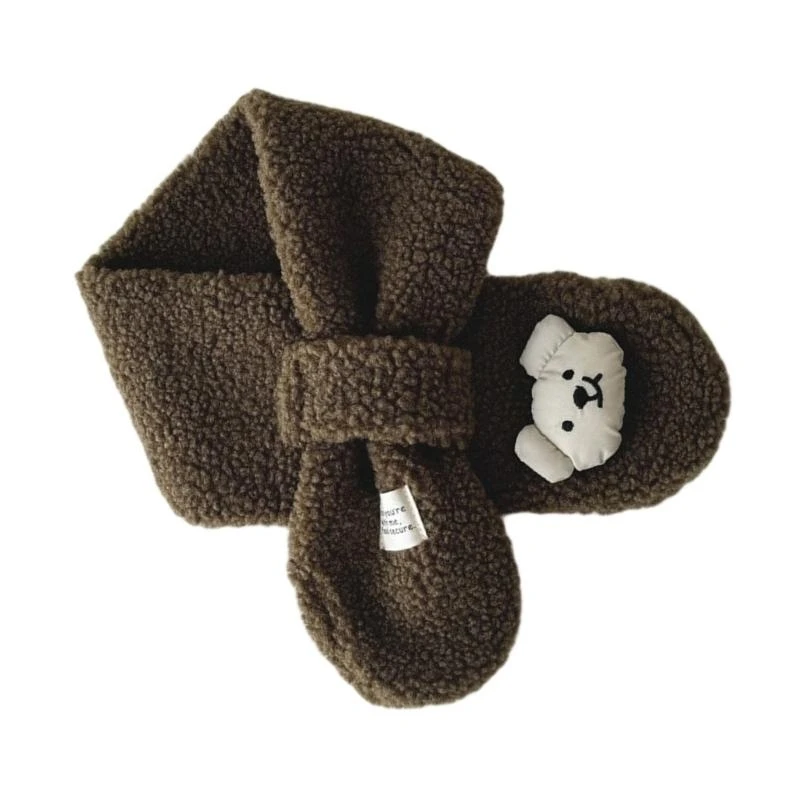 

J15U Cartoon Bear Gloves/Scarves Full Finger Mitts Thicken Warm Snow Gloves Thermal Gloves/Scarf for Boy Girl Winter Mittens