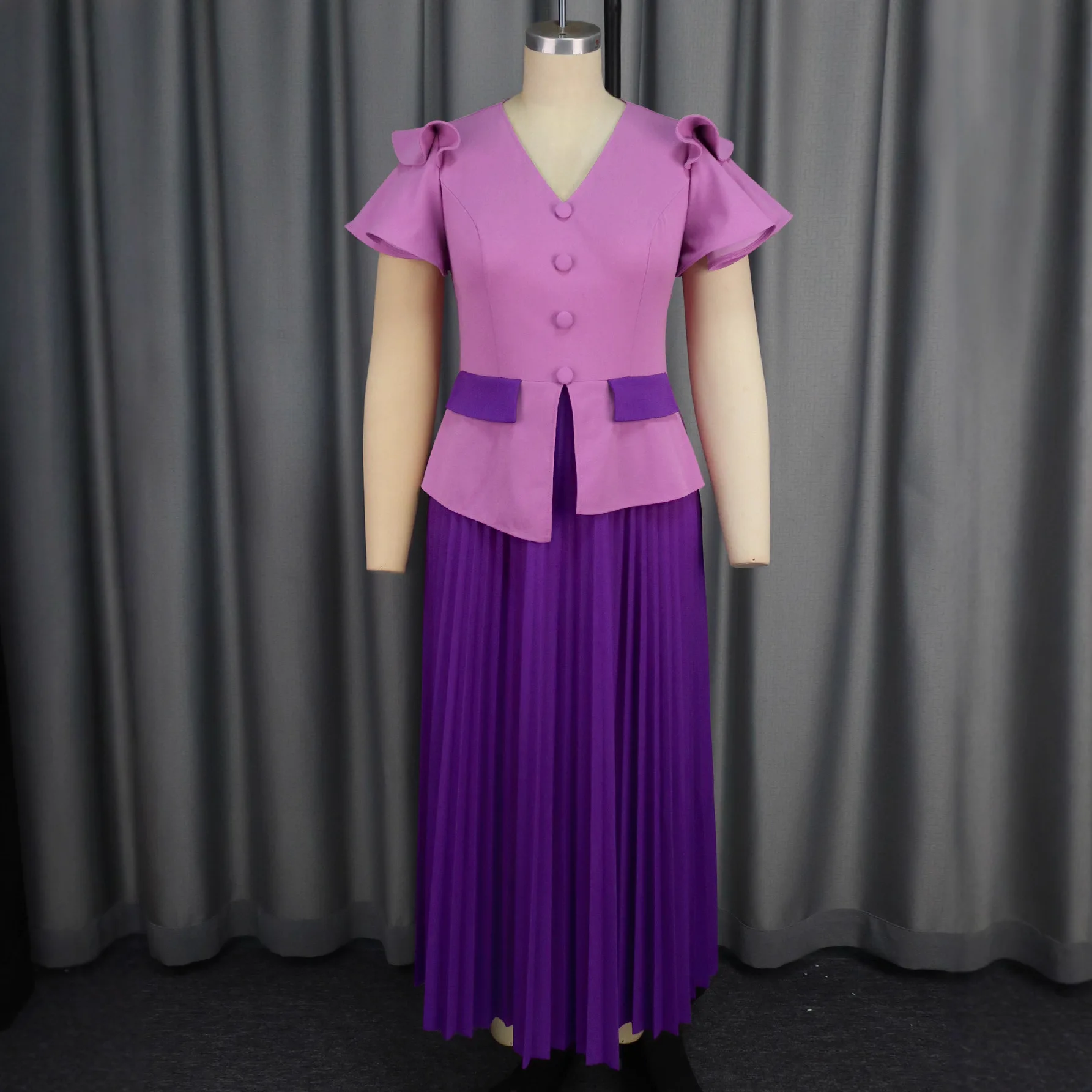 

Plus Size African Party Evening Dresses for Women 2026 Autumn Spring African Short Sleeve V-neck Pleat Long Dress Outfits S-4XL