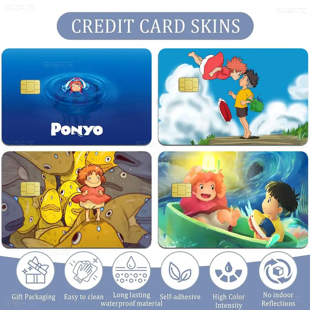 Cute P-Ponyo Movie On The Cliff Anime Diy Credit Debit Card Sticker Sticker Decoration Waterproof Small Chip Card Skin Sticker