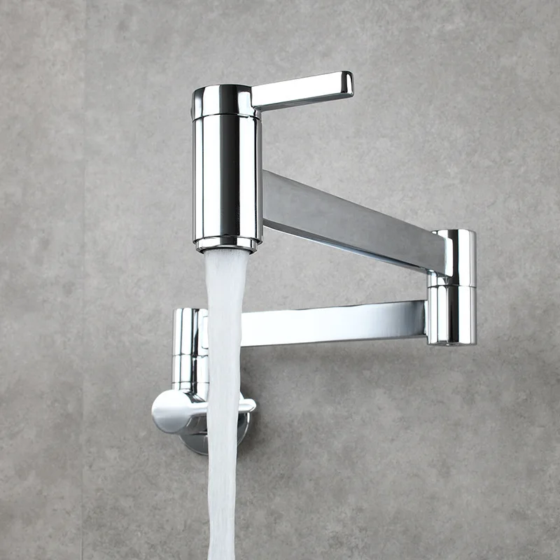 All copper wall folding faucet kitchen sink hot and cold universal rotating faucet single cooling balcony folding