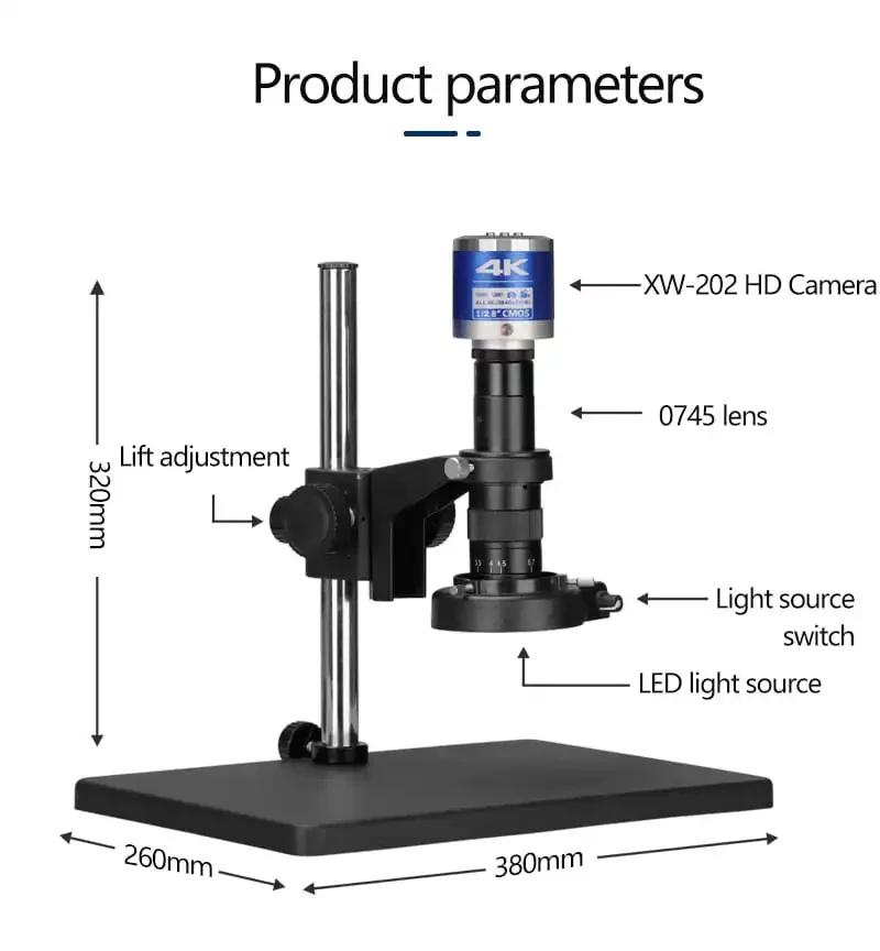 Large Base Electron Microscope Set 180X Lens 4K 48MP HD Camera Adjustable Ring Light Industrial Soldering Tool Freeze Comparison