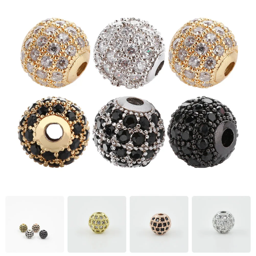 

6pcs Spherical Copper Zircon Beads For Diy Bracelet Necklace Jewelry Craft Premium Round Loose Decorative Spacer Beads Smooth
