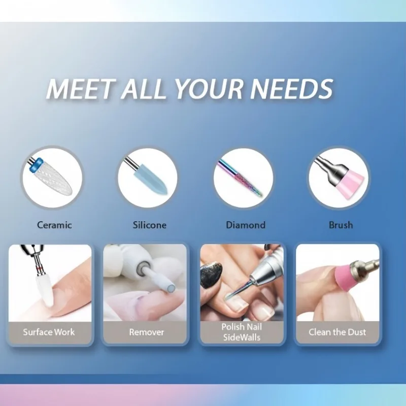 19pcs 네일 드릴 비트 키트 네일 클리너 비트 볼 모양의 비트 불꽃 비트 브러시 세라믹 네일 파일 비트 네일 올인원 세트