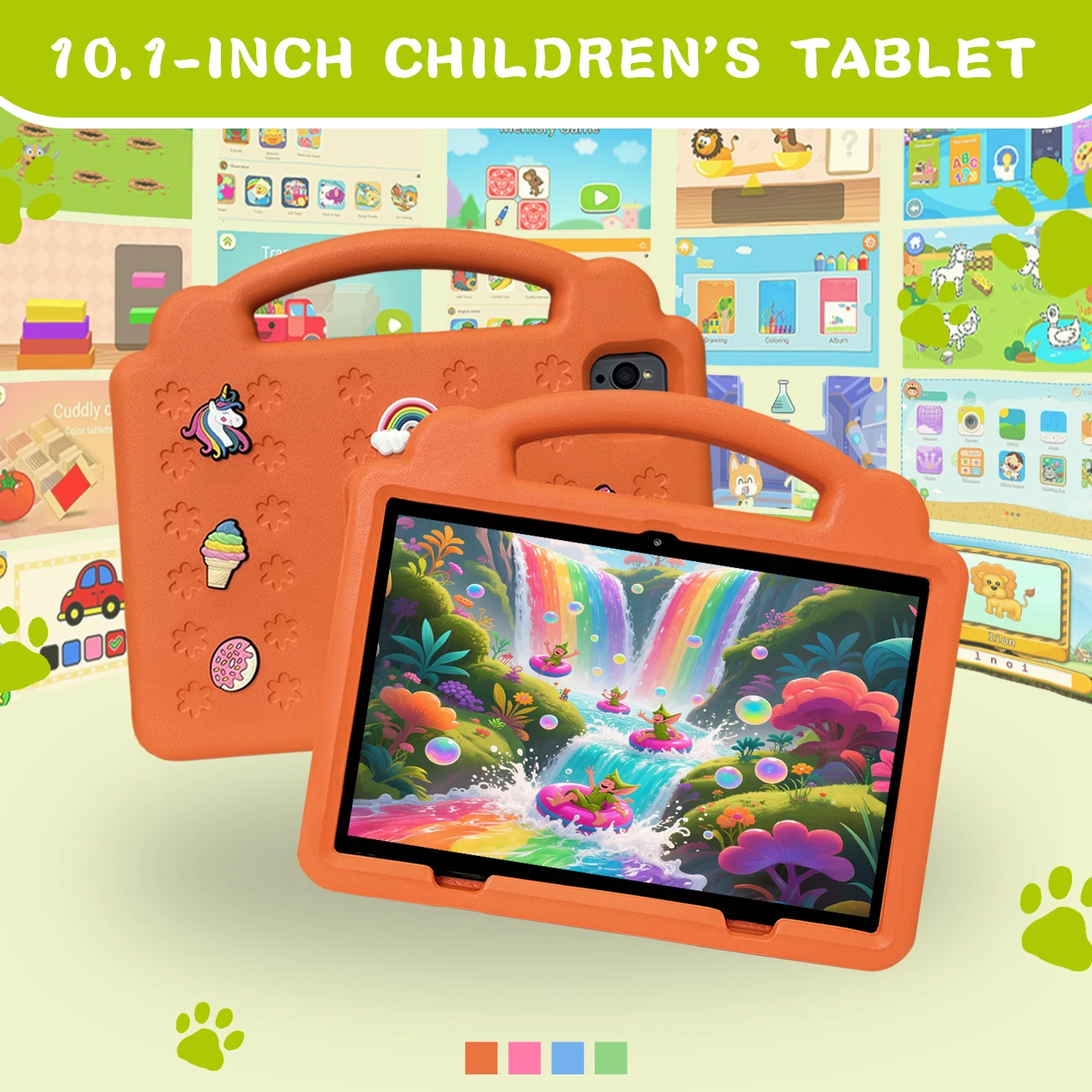 10.1inch Kids Tablet Kids-Proof Case WiFi Google Learning Education Learning Toy 64GB Tablet Android 12 Children PC 4000mAh
