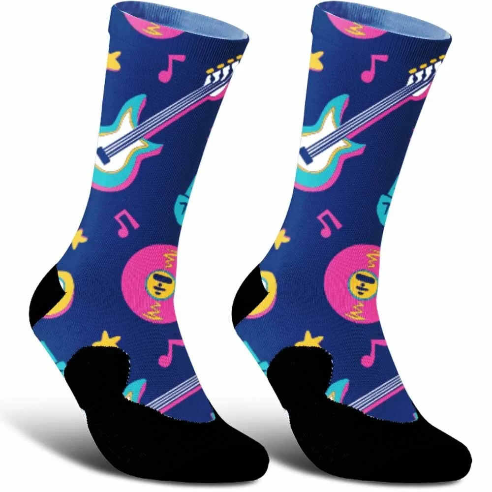 2025 New Guitar and Record Pattern Sports Cycling Socks,Fashionable Trend,unisex,Sweat Absorbing,Durable,Breathable,Bicycle Gift