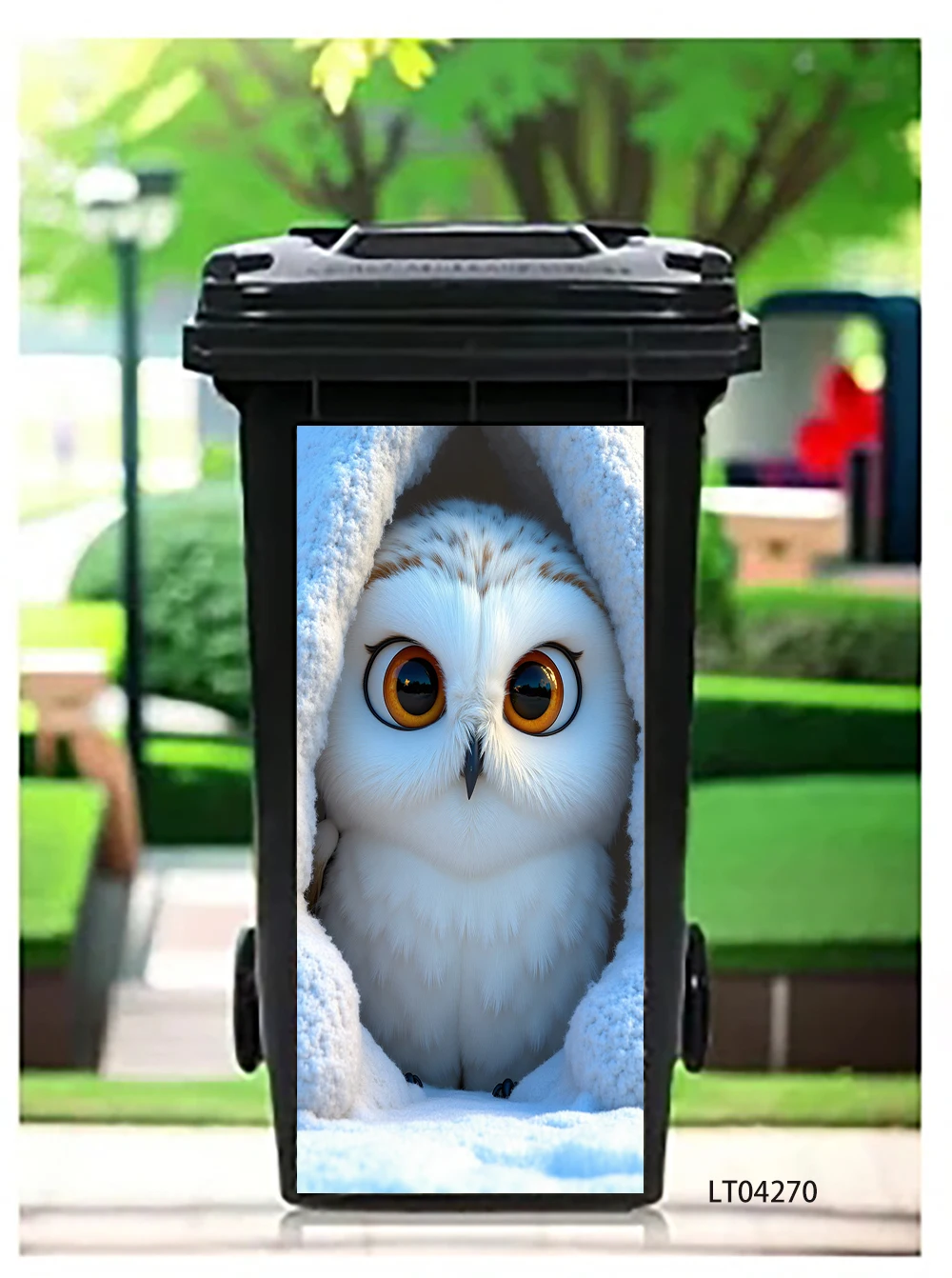 Steampunk Rabbit Mushroom Trash Can Sticker, Cute Forest Animal Design Waterproof Outdoor Garbage Bin Decor