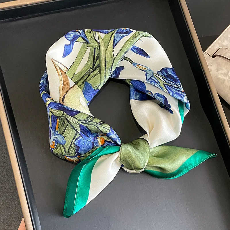 Luxury Brand 100% Silk Satin Scarf Women Handkerchief Bag Scarfs Female Square Head Bandana Small Neck Scarves For Ladies 2024