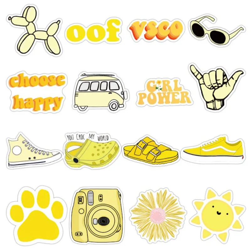 50PCS Yellow Non-Repetitive Waterproof Removable Cute Cartoon Trolley Case Small Fresh Stickers