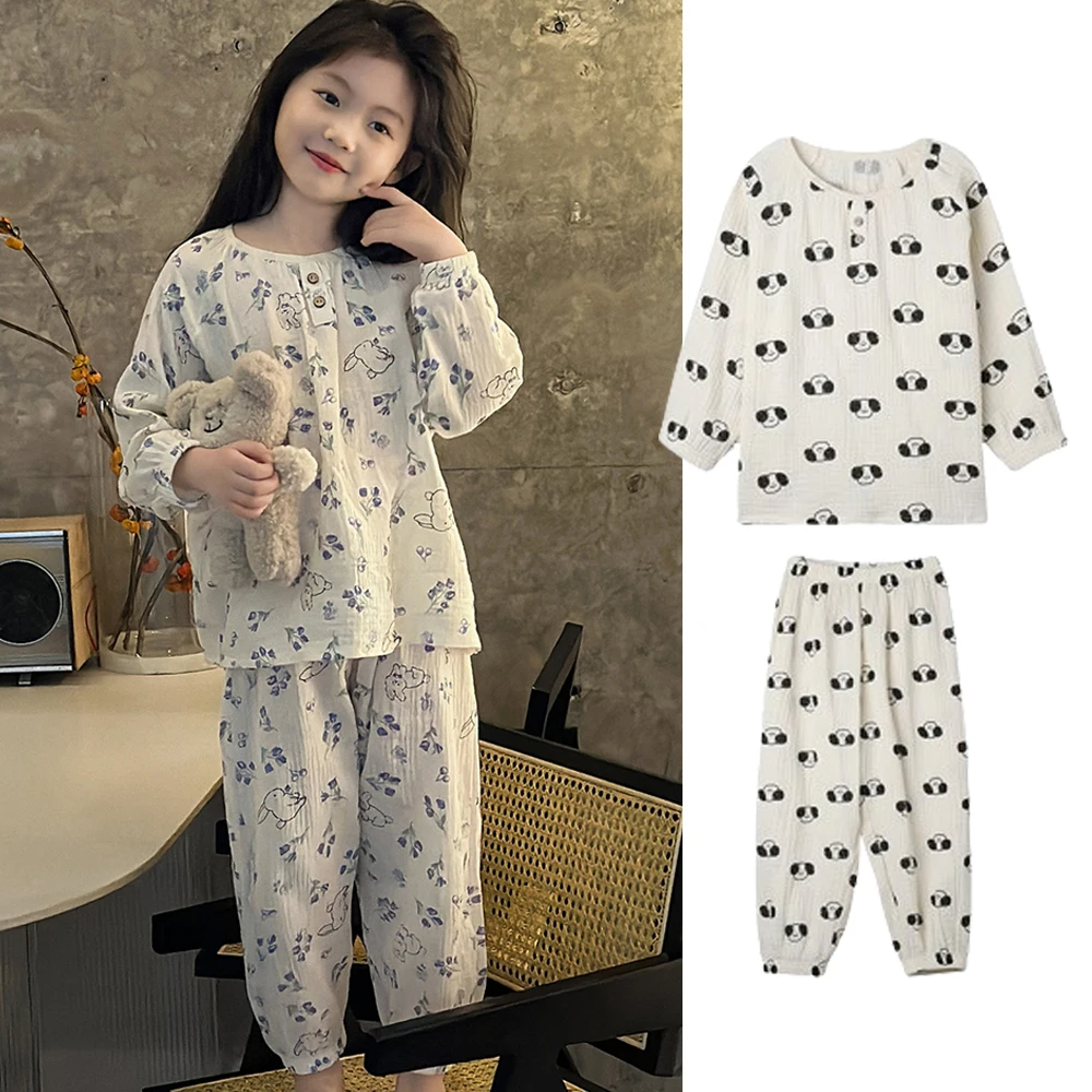 

Baby Girls Pajamas Sets Toddler Cartoon Printed Underwear Suit 2024 Spring Autumn1 To 8 Yrs Children's Sleep Wear Casual