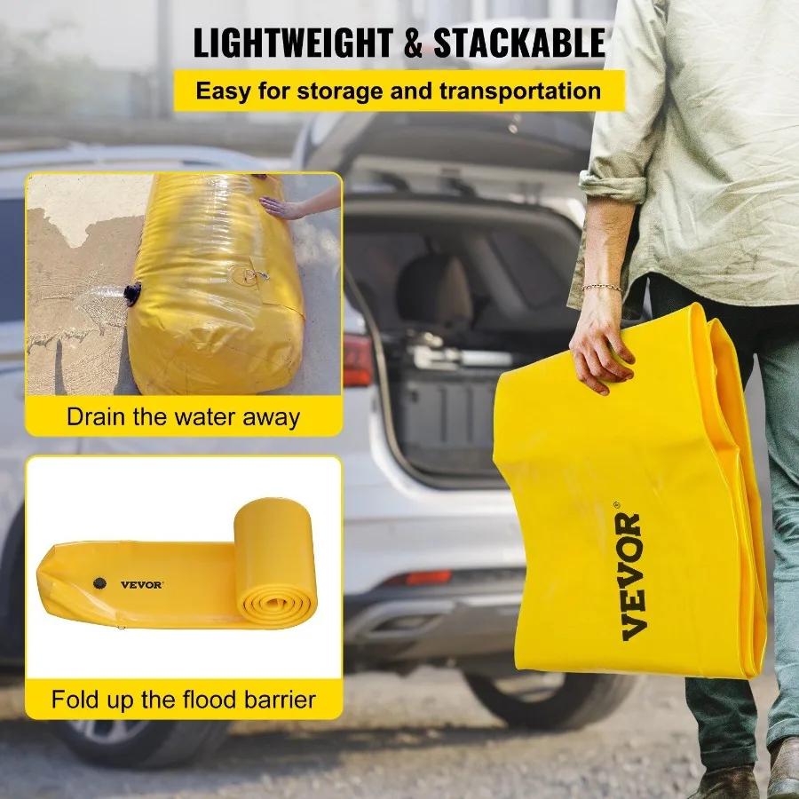 حاجز الفيضانات بطول 12 قدم × 12 بوصة ارتفاع كيس الرمل حاجز المياه البديل للفيضانات مع تأثير مقاوم للماء رائع قابل لإعادة الاستخدام #6