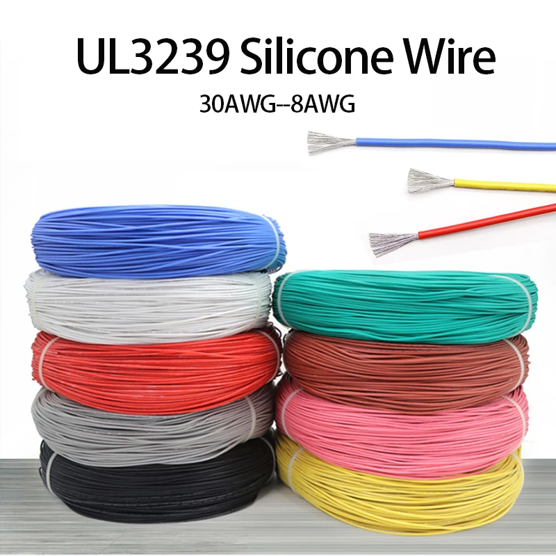1/5M UL3239 Silicone Wire 3KV- 32 30 28 26 24 22 20 18 16 14 12 10 8 AWG DIY LED Wire Line Electronic Tinned Copper Cable