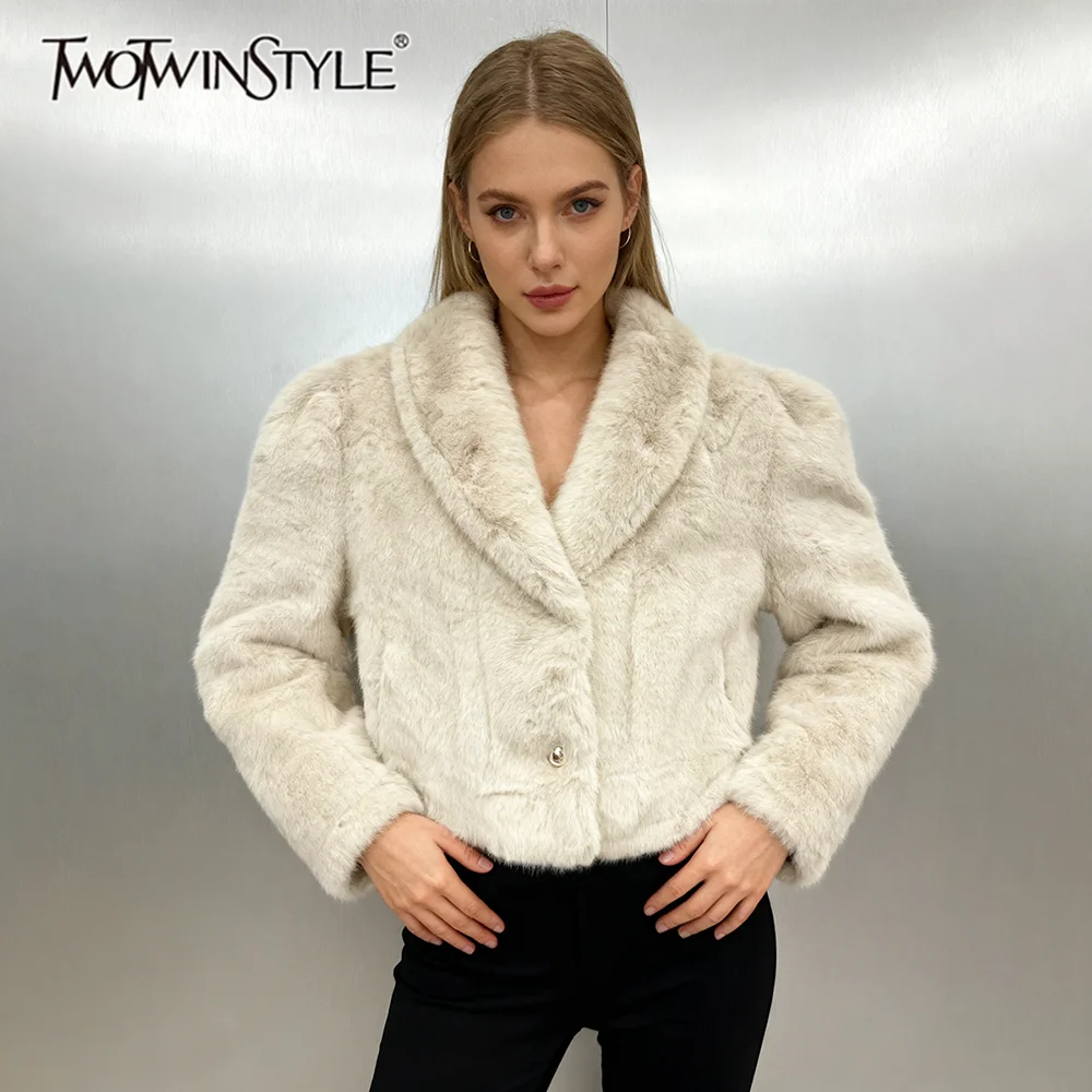 

TWOTWINSTYLE однотонные свободные однобортные базовые пальто для женщин, повседневное пальто с длинными рукавами и лацканами, женская зимняя одежда, новинка