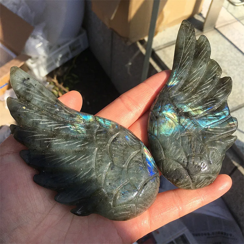 Natural crystal crafts labradorite angel wings for home decoration