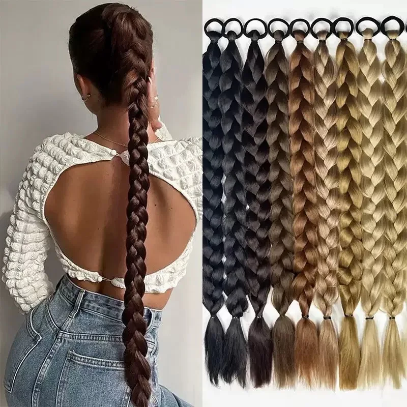 

24 Inch Synthetic Long Braided Ponytail Hair Extensions for Women With Elastic Band Hair Accessories