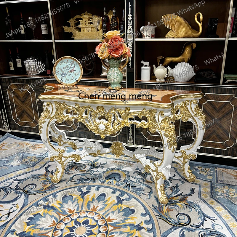 French European solid wood carving flower decoration table palace luxury villa shell veneer entrance table