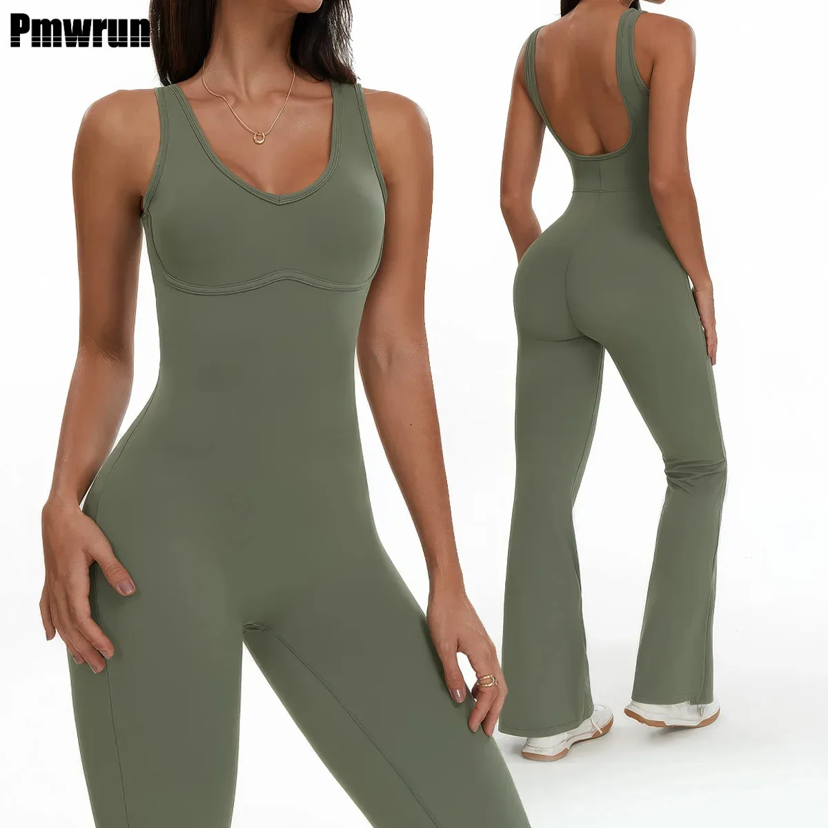 

PMWRUN Women Jumpsuit Gym Set Training Yoga Suit Sportswear Sports Jumpsuit Fitness Rompers Stretch Workout Bodysuits
