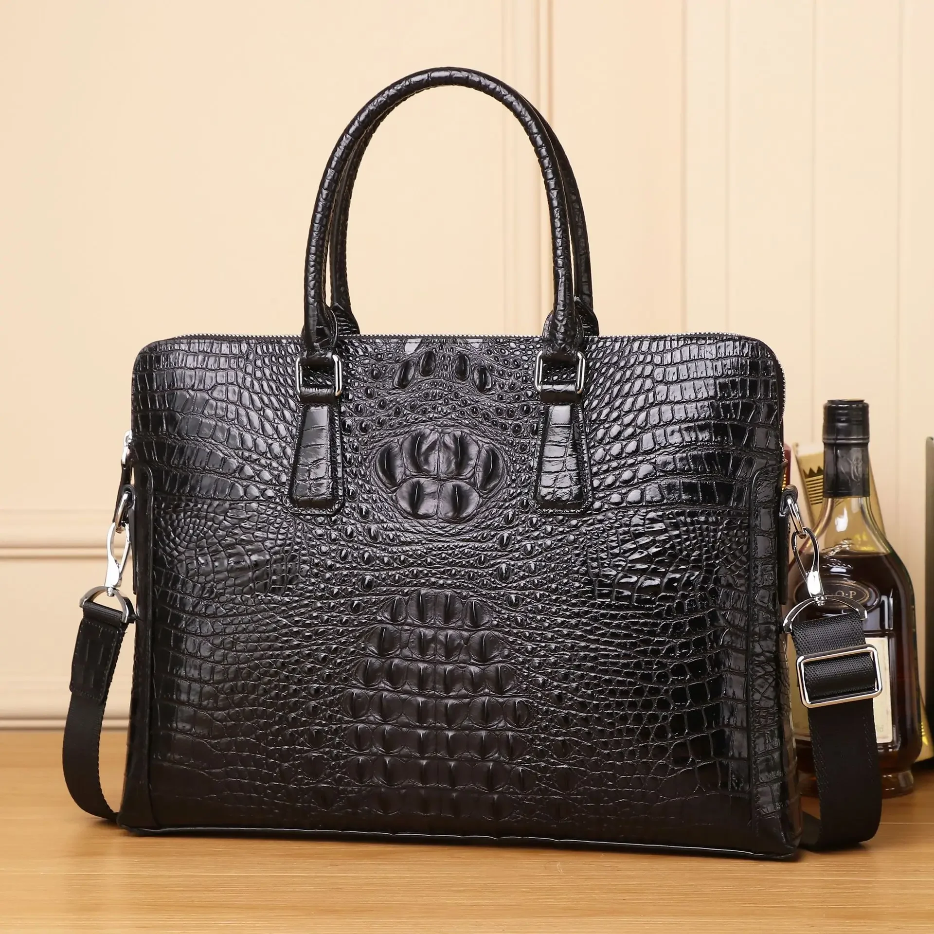 Sac d'affaires en cuir de vache véritable motif alligator pour hommes, étui à bombes pour hommes, sac de messager pour ordinateur portable, sac d'ordinateur, nouveau, luxe