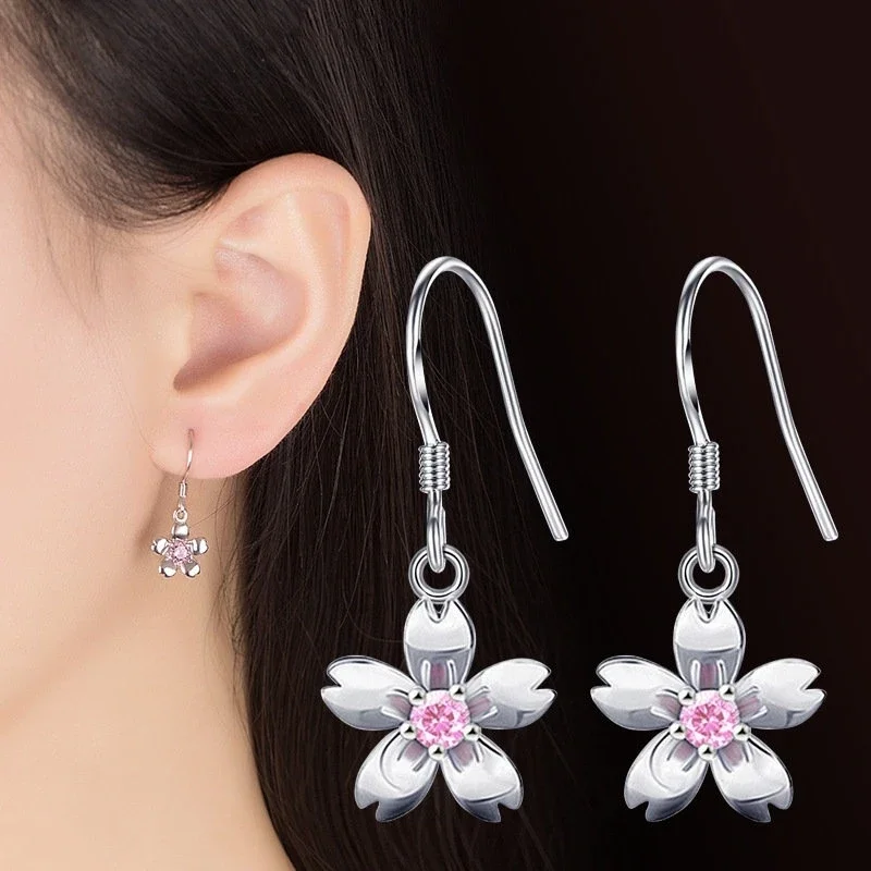 DELYSIA KING Rose Flower Hoop Earrings Plated Jewelry Pink Crystal Earring