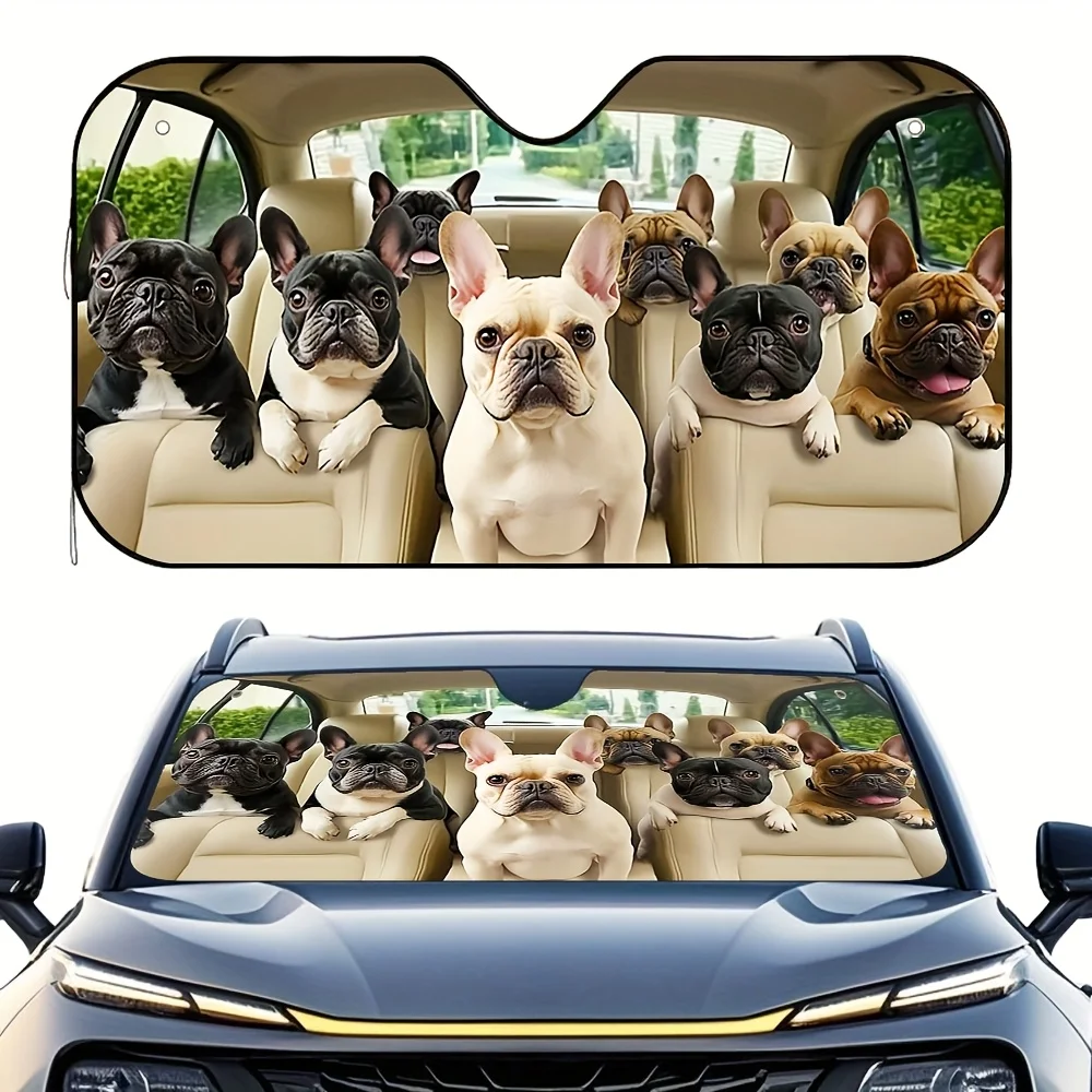 

1 шт. солнцезащитный козырек для французского автомобиля с 4 присосками — складной чехол для внедорожника/грузовика/автомобиля, милый французский принт (черный/белый) и передняя часть/, Easy Insta