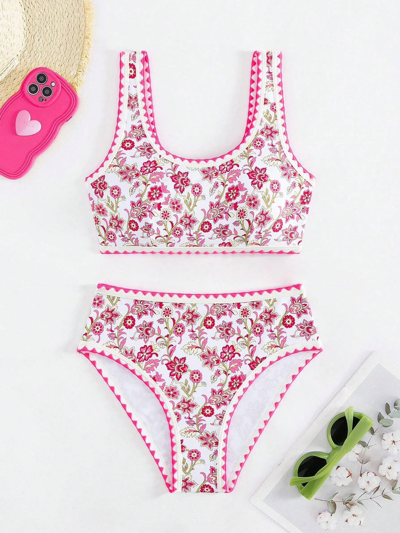 

Женские бикини из двух предметов с цветочным принтом, 2025 г., винтажный комплект бикини с высокой талией, купальник, купальный костюм, пляжная одежда, бикини, лето