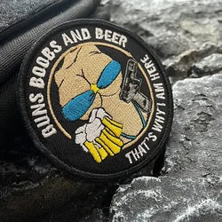 Three Small Hobbies Embroidery Patches Hook&Loop Creative Beer Weapons BOOBS Morale Badge for Clothes Tactical Backpack Applique