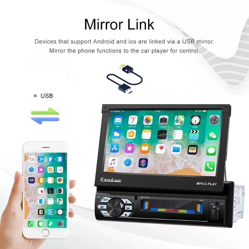 

Mirror Link Android Auto Bluetooth 9601W Car Stereo USB/TF Card