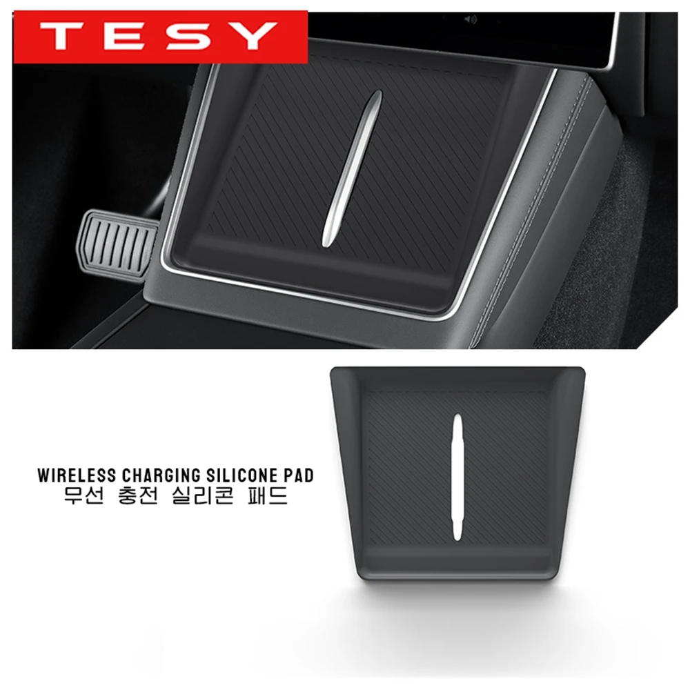 Mittelkonsole Kabelloses Lade-Silikonpad Twill-Matte Leicht zu Reinigen Für Tesla Model Y L LWB 2026 Langer Radstand
