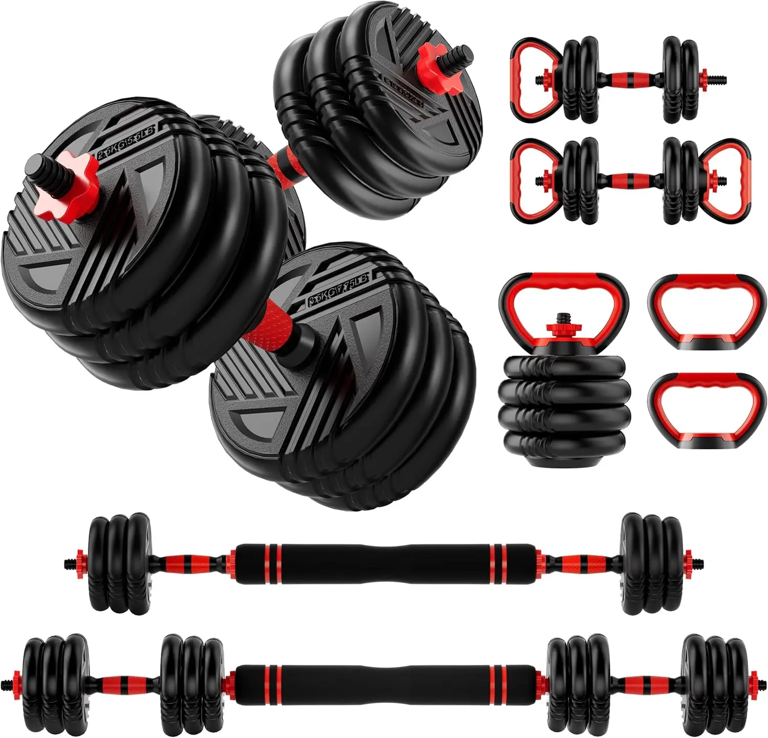 5-in-1 Verstellbares Kurzhantel-Set, Umwandelbar in Langhantel & Kettlebell, 10-90 lbs Gewicht für Heimfitness-Krafttraining