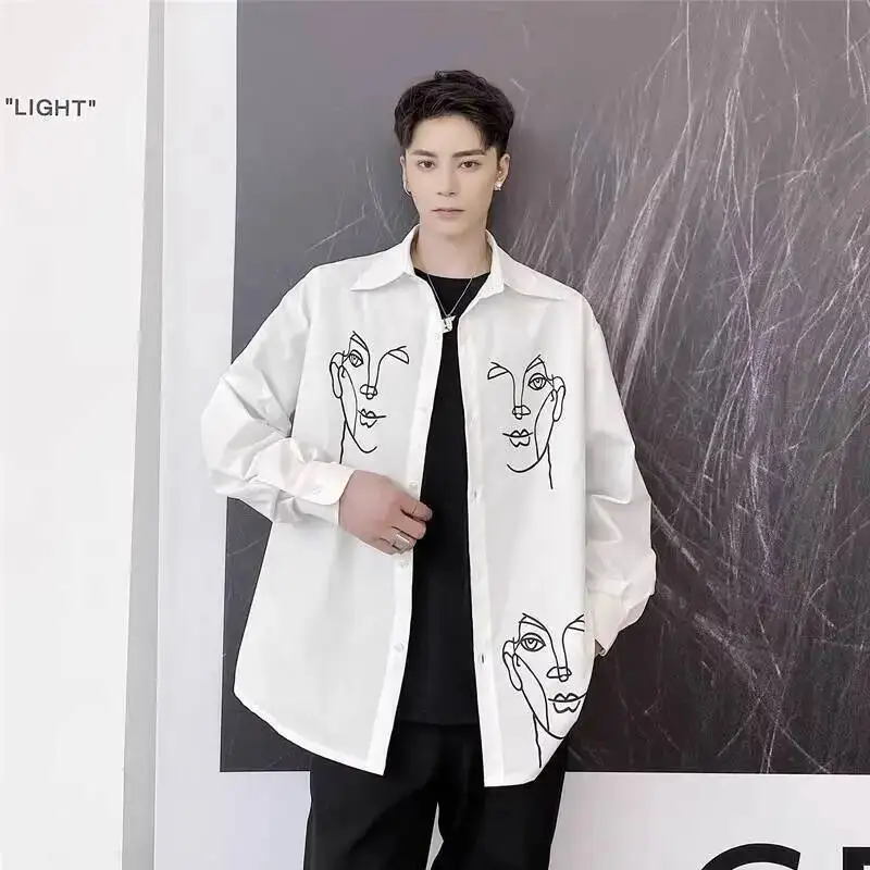 

Персонализированные мужские рубашки с лацканами и принтом, повседневная рубашка с длинными рукавами, однобортные свободные мужские топы, осень 2023 г.