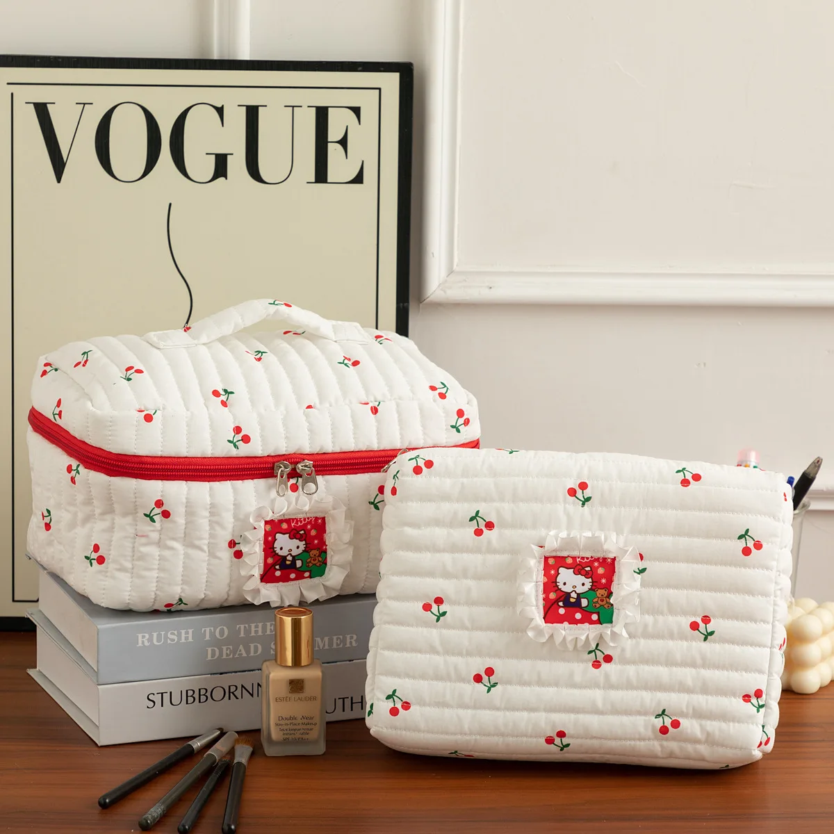 حقيبة مكياج لطيفة ذات سعة كبيرة على شكل قطة، حقيبة تخزين مستحضرات التجميل، منظم أدوات الزينة للسفر للطلاب