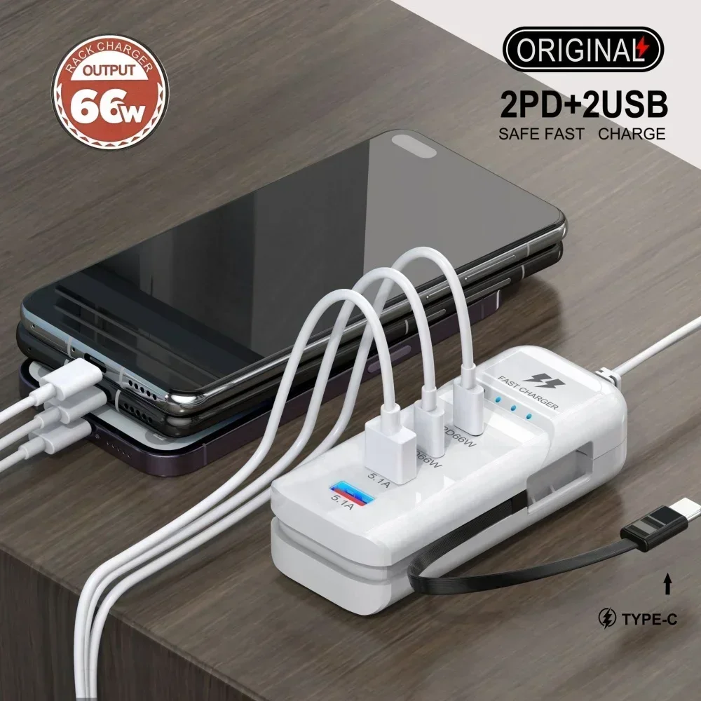 66W PD Multi Port Fast Wall Charger USB Type C Power Socket Hub Quick Charging Adapter For iPhone Samsung Xiaomi Huawei Samsung