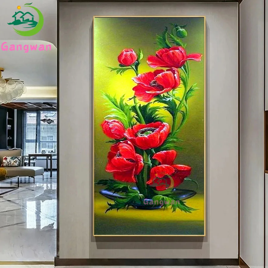 

new Full Square/round 5D DIY Diamond Painting Cross Stitch Red poppy Flower embroidery Mosaic big size Porch decoration painting
