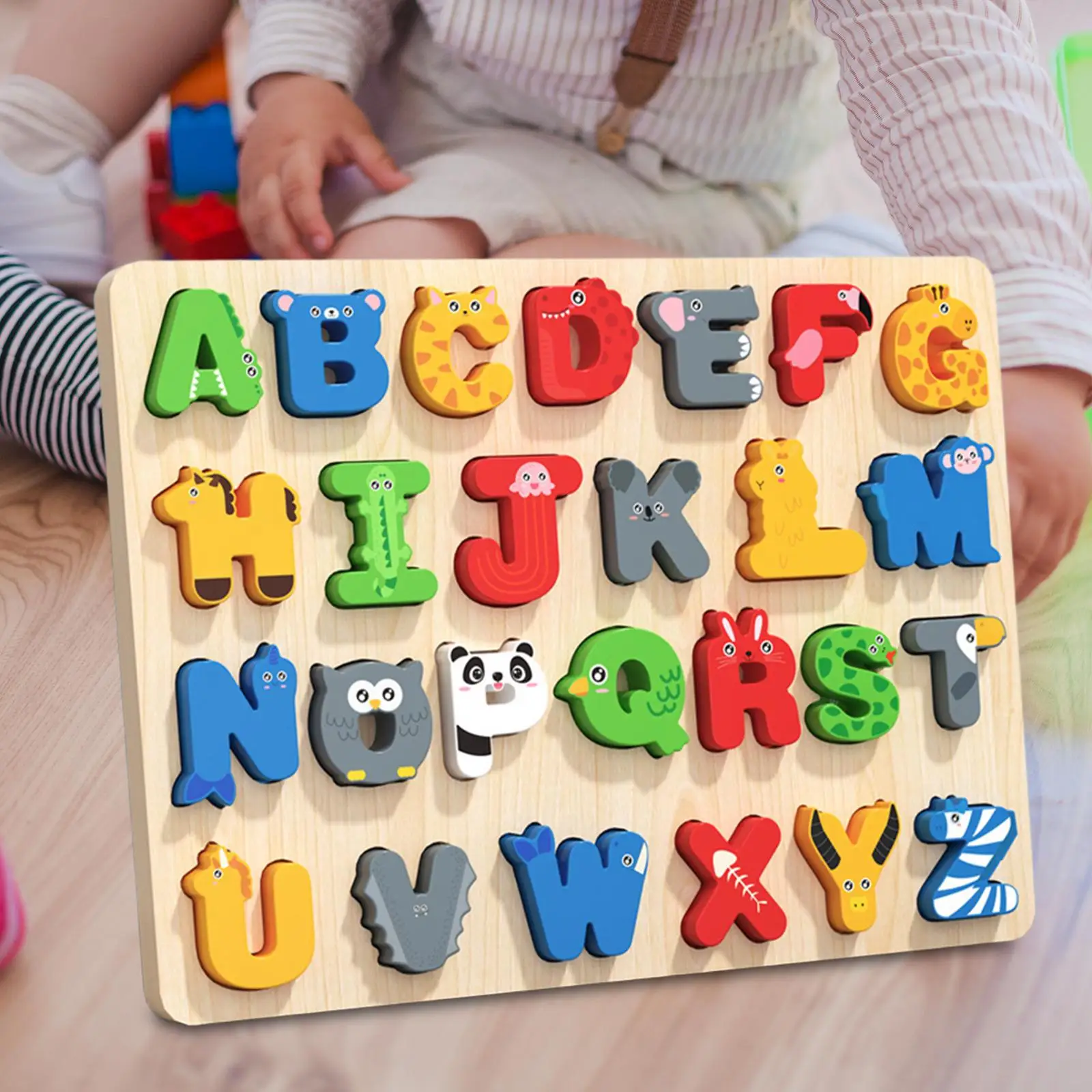 

Wooden Animal Alphabet Puzzle Shape Pairing Building Blocks Sorting Board Educational Toy for Kids Home Airplane Car Play