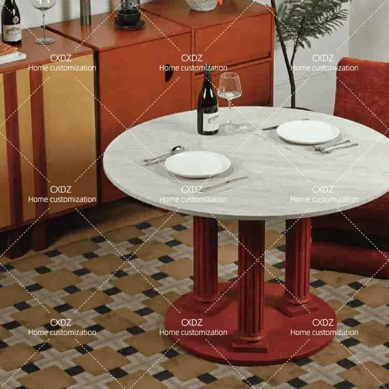 Nordic Modern Round Dining Table with Rock Slab Top Anti Scratch Heat Resistant Small Apartment Coffee Table Light Luxury