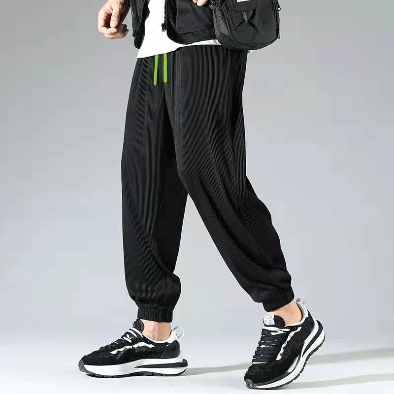 Men Striped Casual Elastic Sports Thin Leg Binding Pants For Vacation Holiday Daily Home Club Wear Fashion Trousers