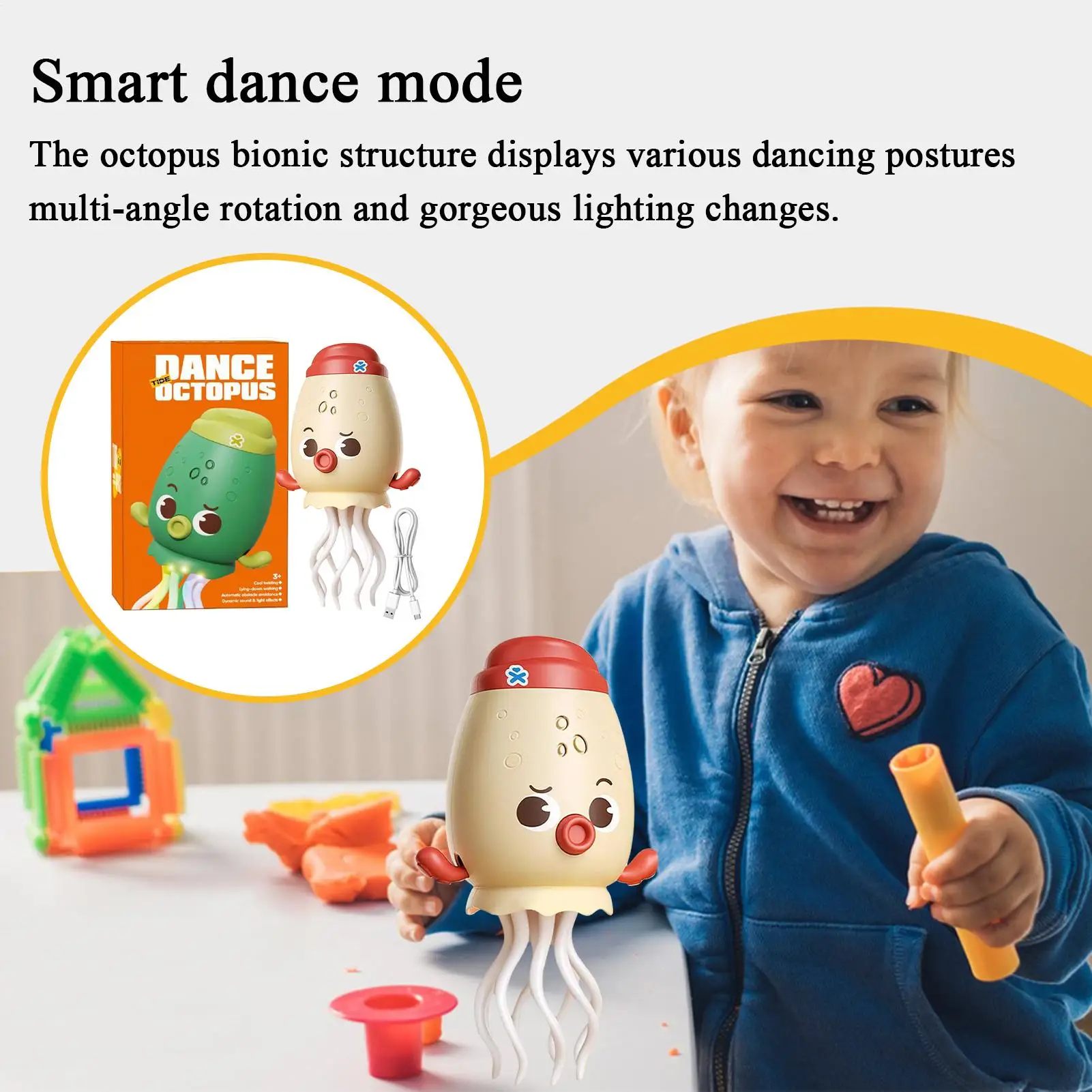 

Dancing Toy For Kids Kids Dancing Octopus Music Toy Light-up Animal Figure Interactive With Obstacle Avoidance For Floor Play