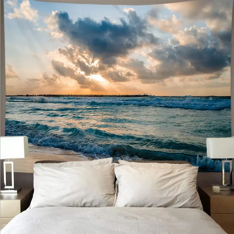 Sky Seascape Tapestry Seawater Landscape Nature Scenery Wall Hanging Home Living Room Dorm Background Bedroom Decor Aesthetic