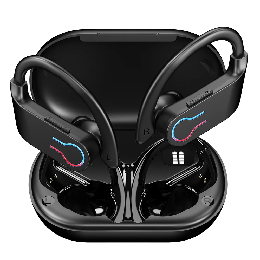 Mpow Q63 Bluetooth 5.3 Wireless Earbuds with Mic IPX7 Waterproof 200H Earphones with Hooks for Sports Running Workout Gym