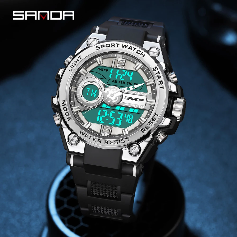 Mode Sanda Top-Marke Militär Outdoor-Sport Dual-Display führte Datum Digitaluhren wasserdichte Herren Quarz Relogio Masculino