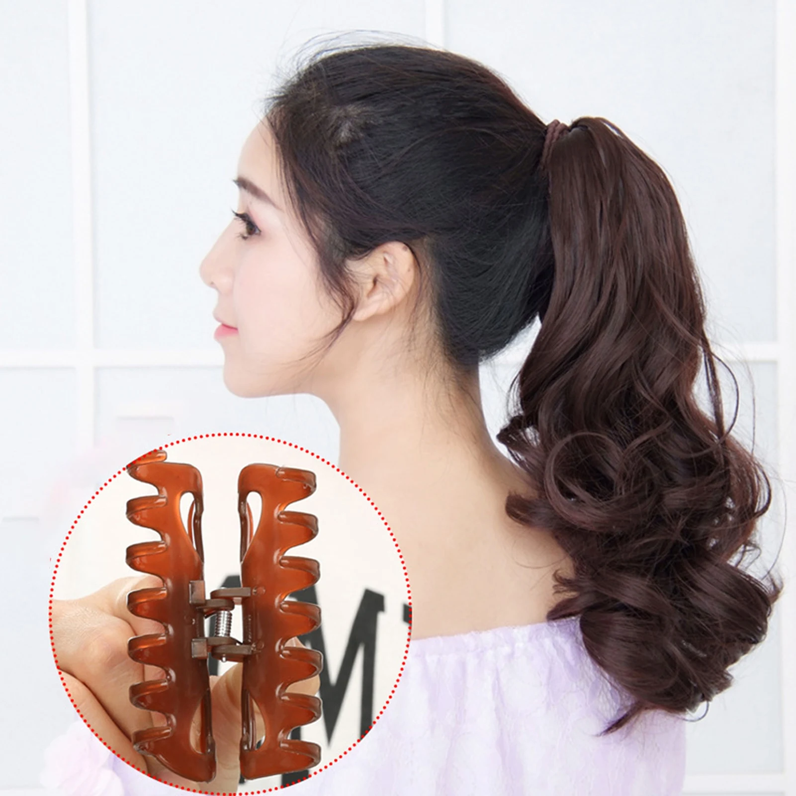 

Ponytail Extension Claw Mid-length Curly Wavy Natural Soft Clip Wig for Women & Girls Invisible Synthetic Hairpieces
