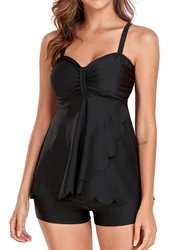Black Tankini 2026 Two Pieces Swimsuit Women With Shorts High Waist Swimwear Female Bathing Swimming Suit Mayo Beach Bathers