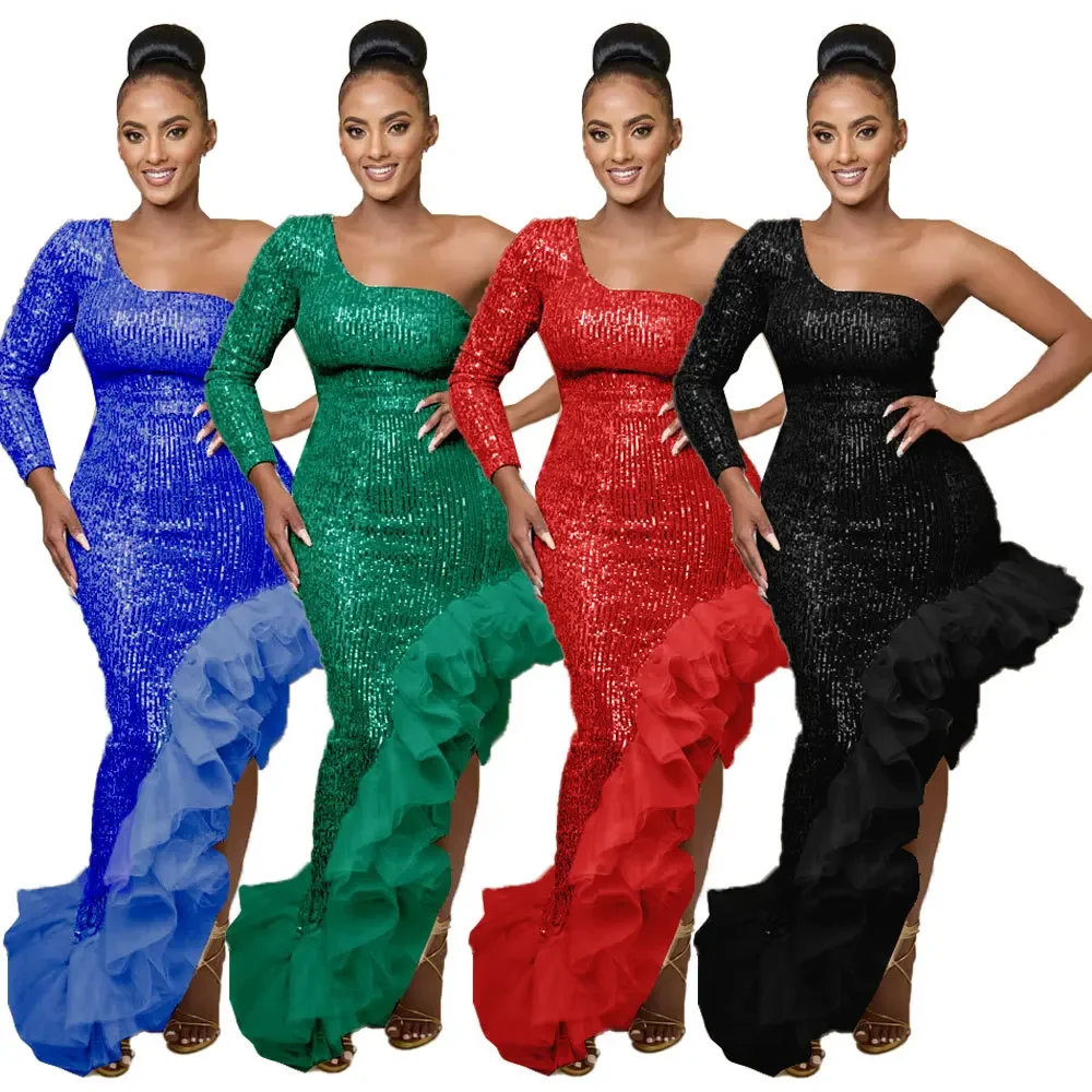 فساتين ترتر أفريقي للنساء ، كم طويل ، فستان ملاصق للجسم ، ملابس مثيرة ، أحمر ، أزرق ، أخضر ، أسود ، ربيع ،